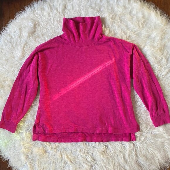 J. Crew Vintage Cotton Terry Turtleneck Sweatshirt Fuchsia Magenta Pink size L - Picture 4 of 6